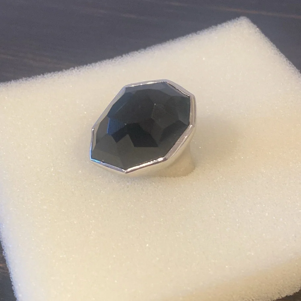 Stella and Dot Nouvelle Cocktail Ring Black Silver Adjustable Retired - Picture 7 of 9